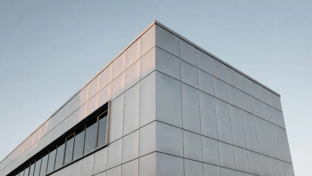 Types of facades building showing aluminium rainscreen cladding on a modern commercial building
