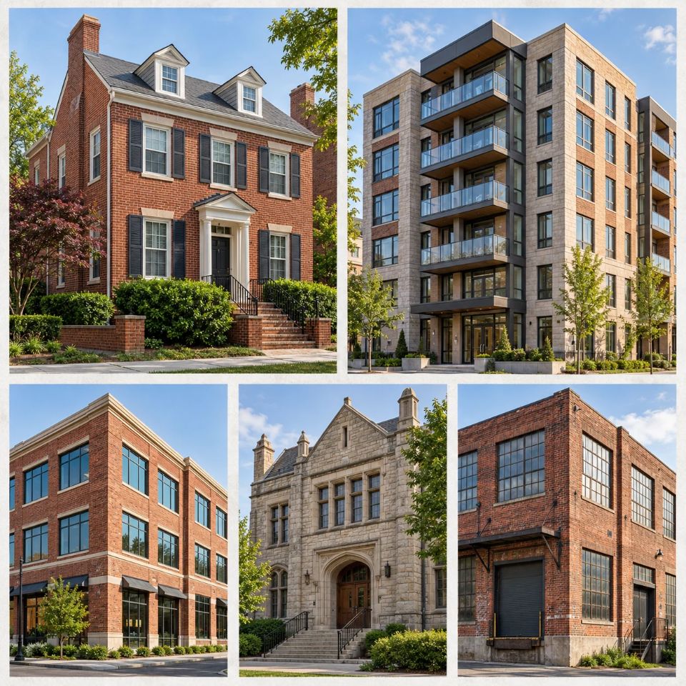 residential, commercial, and historic brick buildings showcasing masonry architecture and restoration services in New Jersey.